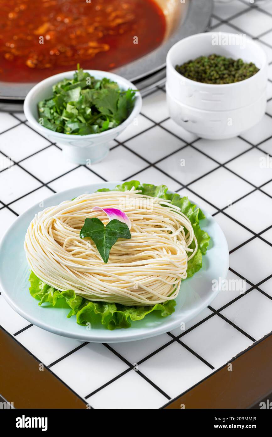 handmade noodle for hot pot,yakiniku, sukiyaki and shabu used Stock