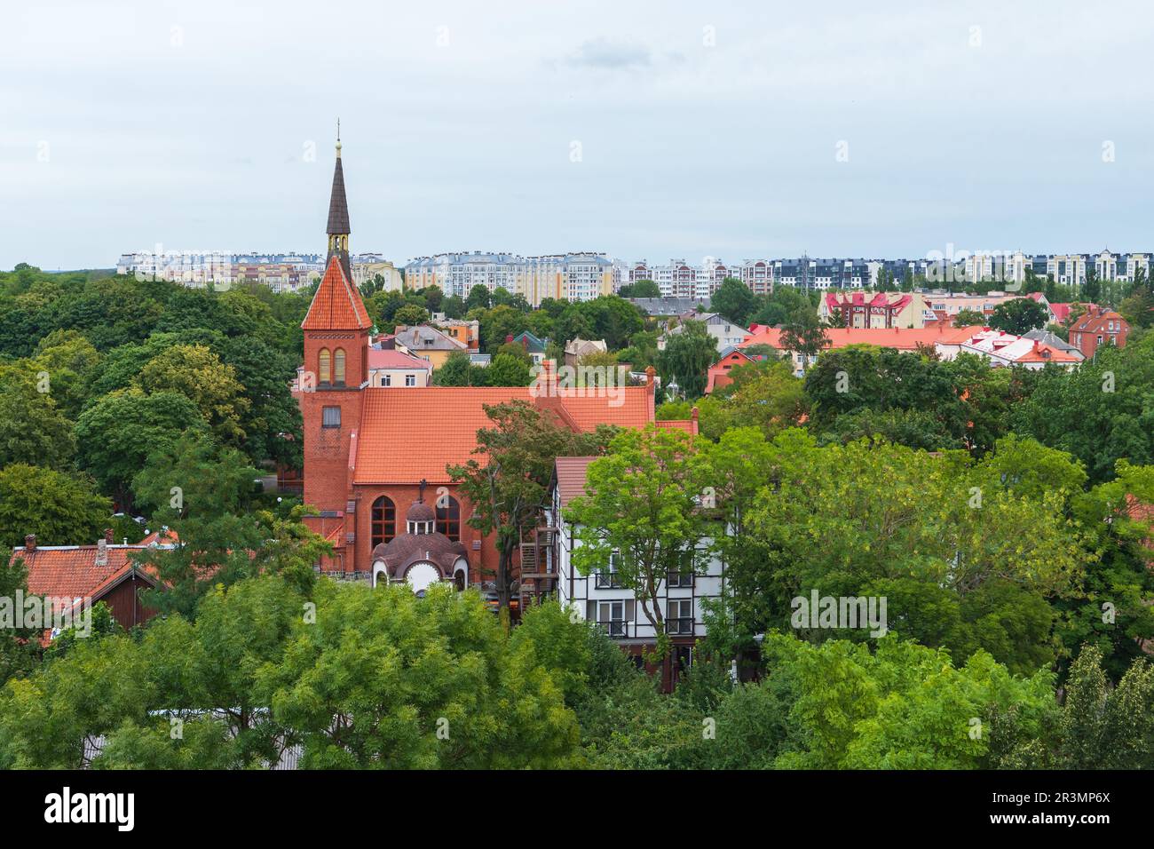 Zelenogradsk aerial photo with the Church of St. Adalbert, now the Transfiguration Cathedral. Kaliningrad Oblast, Russia Stock Photo