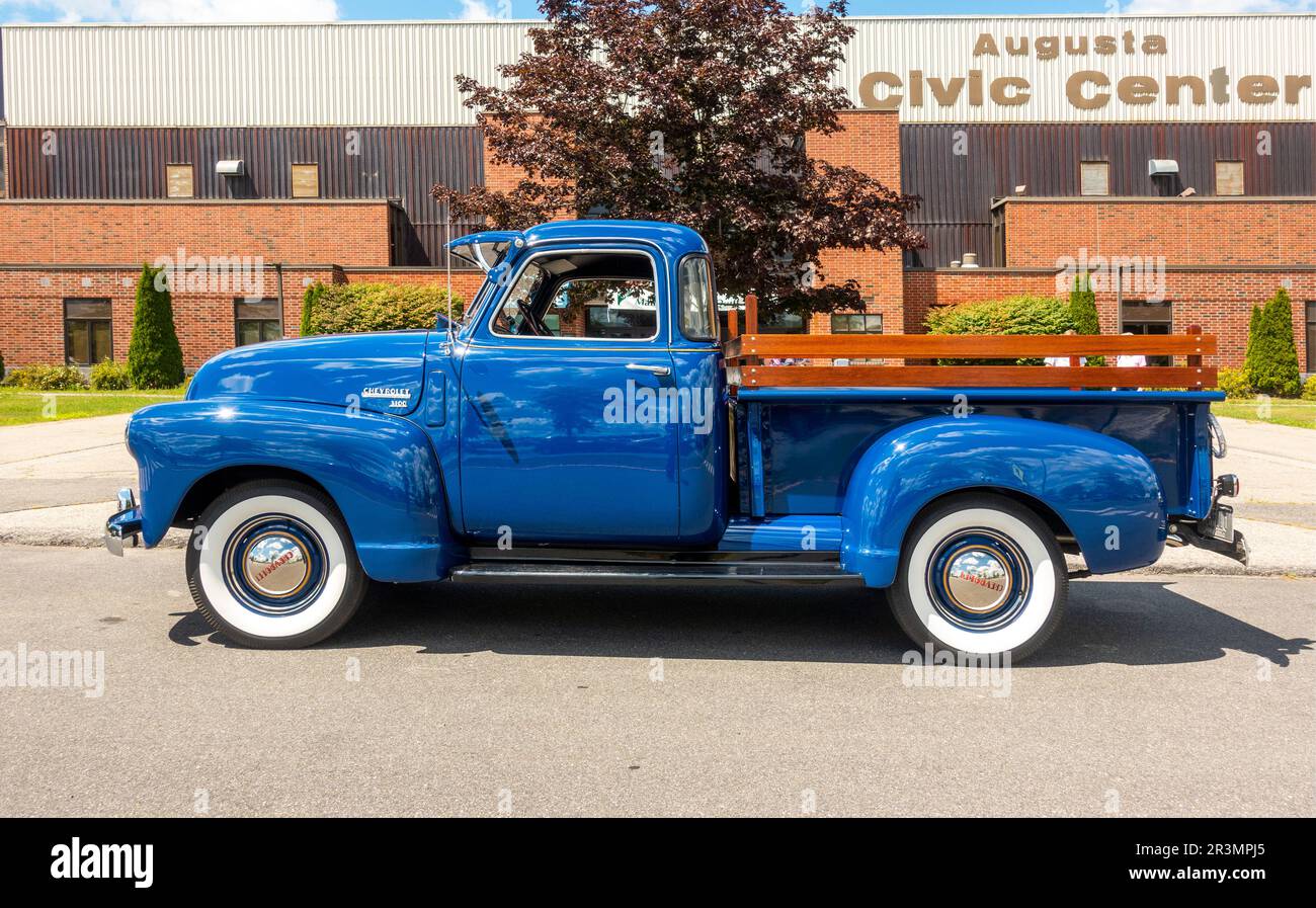 refurbished 1950 chevy pickup truck in front of the Augusta Civic