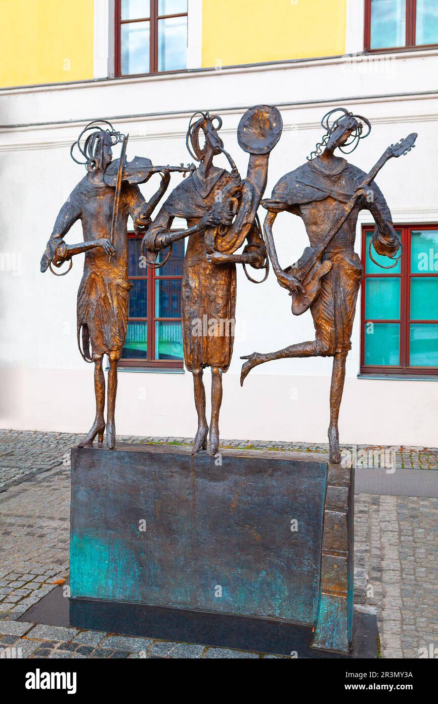 Sculpture three muses of music in Regensburg Germany . Drei Musen der Musik by Joseph Michael Neustifter Stock Photo