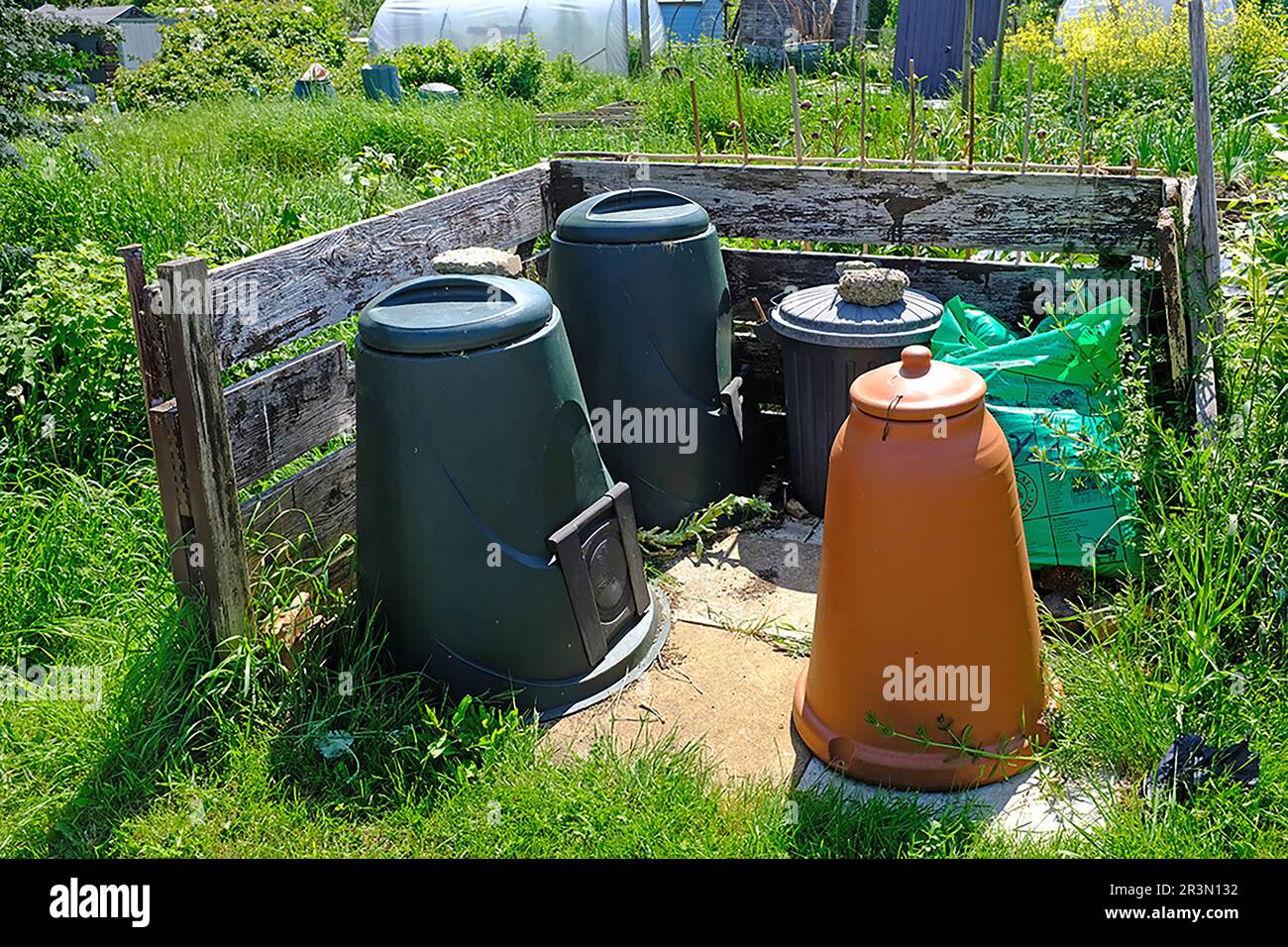 Compost bins on an allotment Stock Photo Alamy