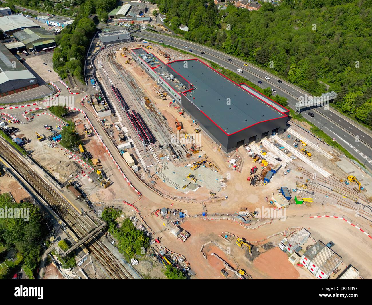 Taffs Well, Cardiff, Wales May 2023 Aerial view of the new train