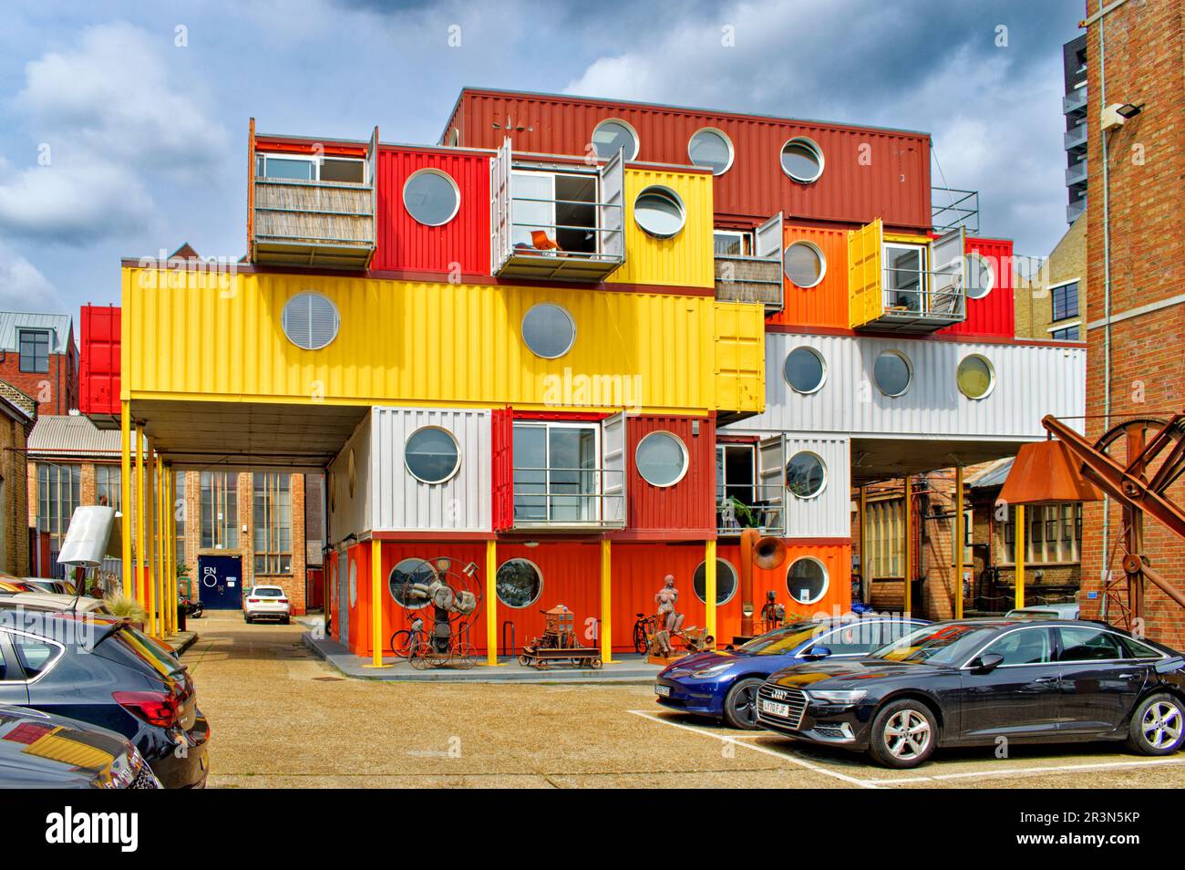 London Trinity Buoy Wharf Leamouth Peninsular Orchard Place colourful studios of Container City Stock Photo