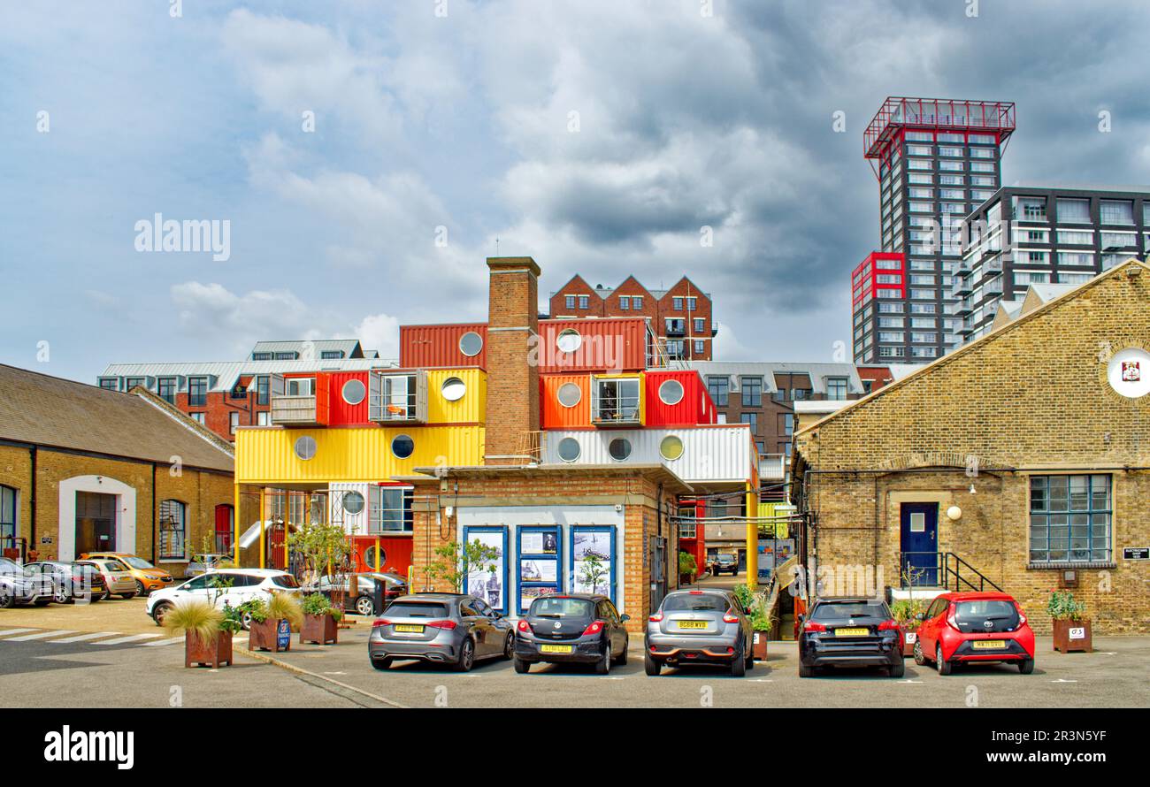 London Trinity Buoy Wharf Leamouth Peninsular Orchard Place the Container City buildings and art studios Stock Photo