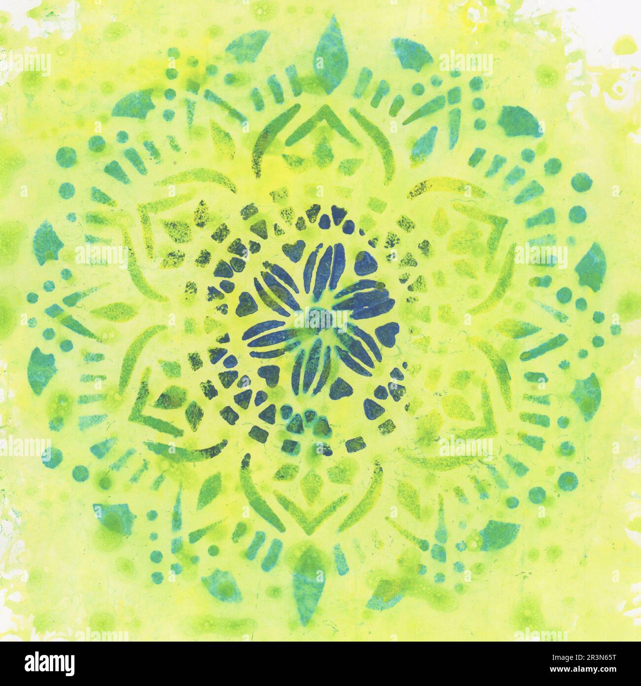 Yellow, blue, green mandala background in gradient colours Stock Photo