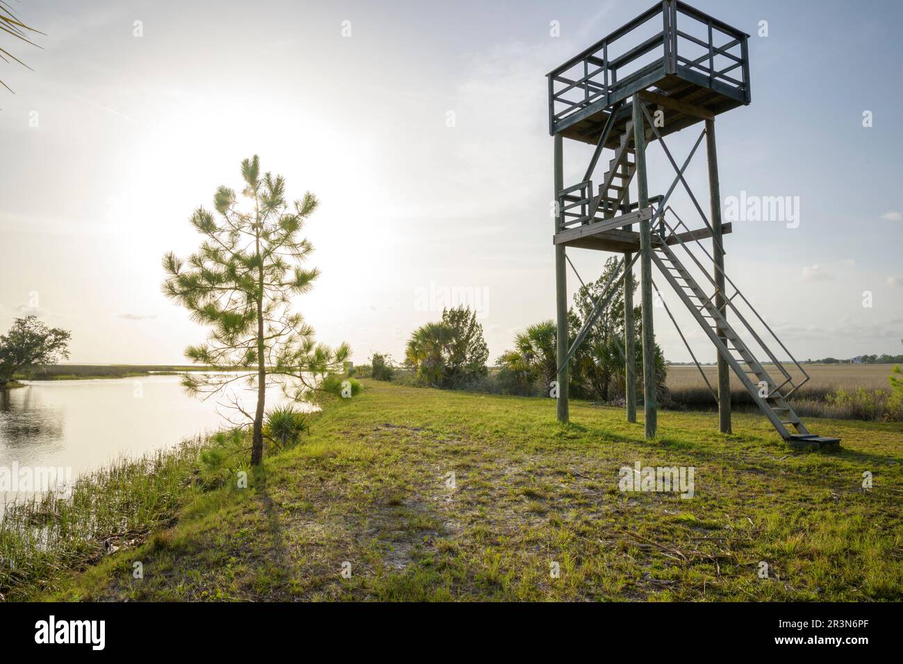 Observation tower at Fish Creek, Big Bend Seagrasses Aquatic Preserve, Florida Stock Photo