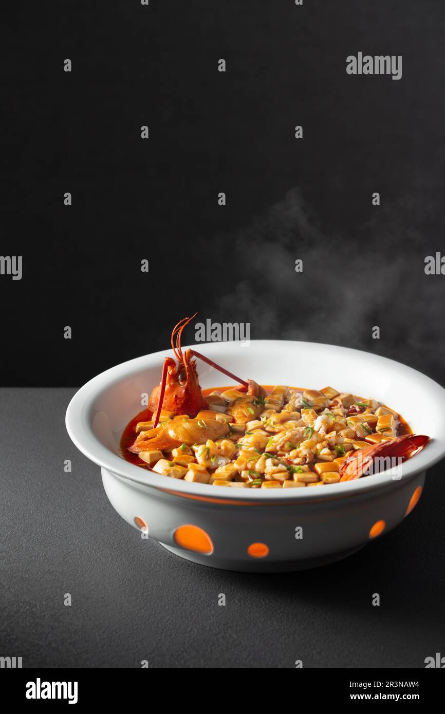 Mapo Tofu with lobster（spiny rock lobster ） Stock Photo