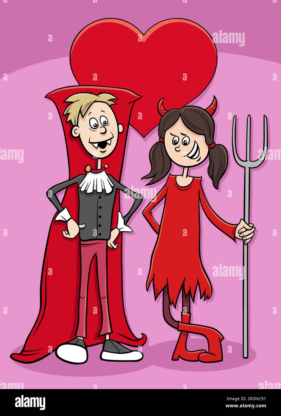 Valentine card with cartoon couple in love Stock Photo - Alamy