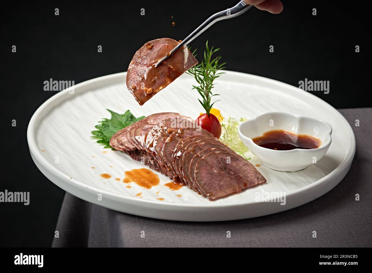 Sliced beef with tendon close up. Spiced beef,braised beef shank,Beef