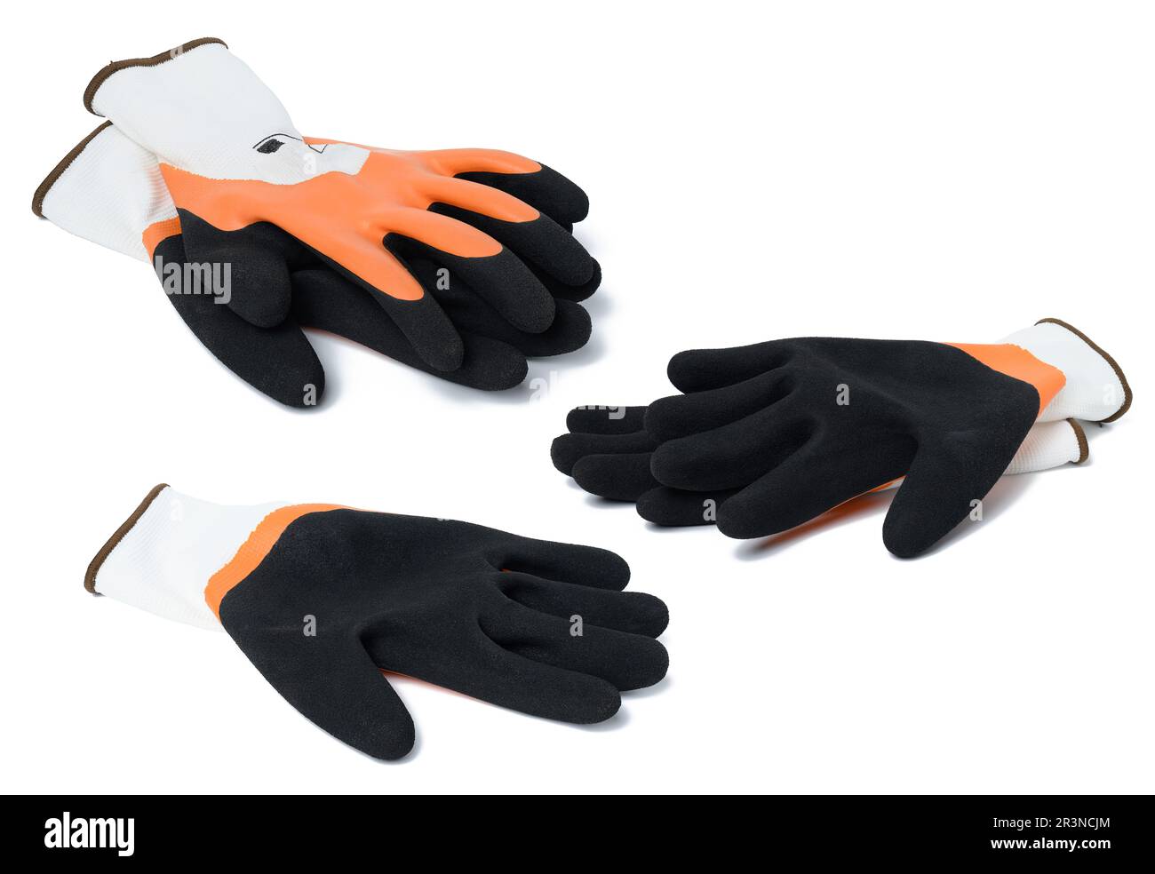 Knitted gloves with latex coating to protect against mechanical damage, grease and oil Stock Photo