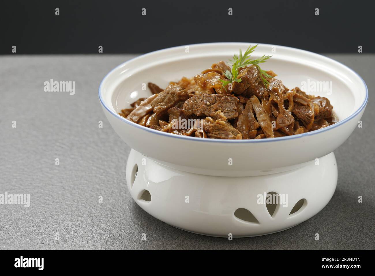 Braised Beef Brisket with smoked bamboo shoots in Clay pot Stock Photo