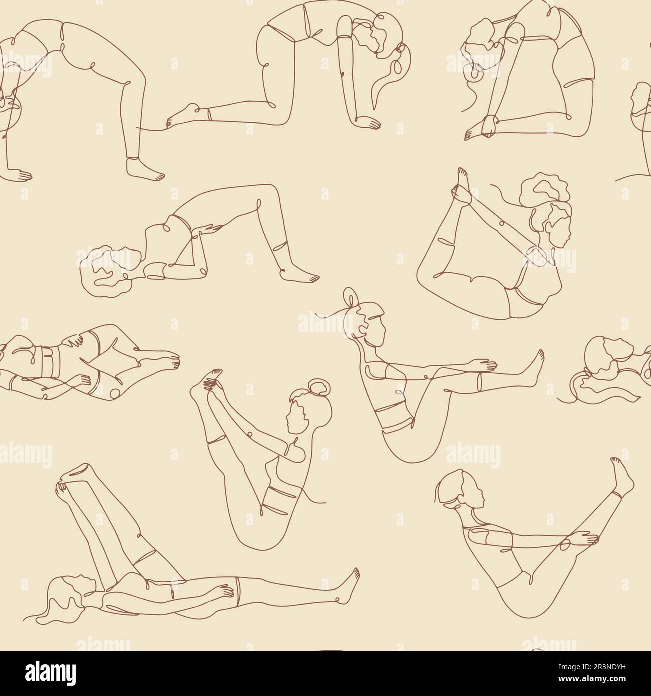 Seamless pattern with single line drawings of yoga poses Stock Vector ...