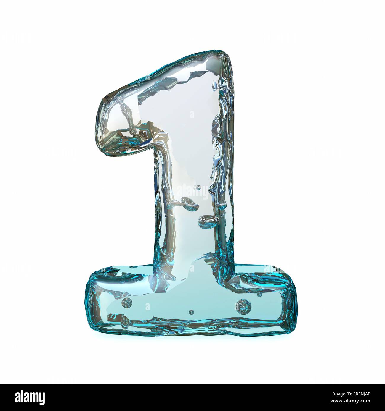 Blue ice font Number 1 ONE 3D Stock Photo