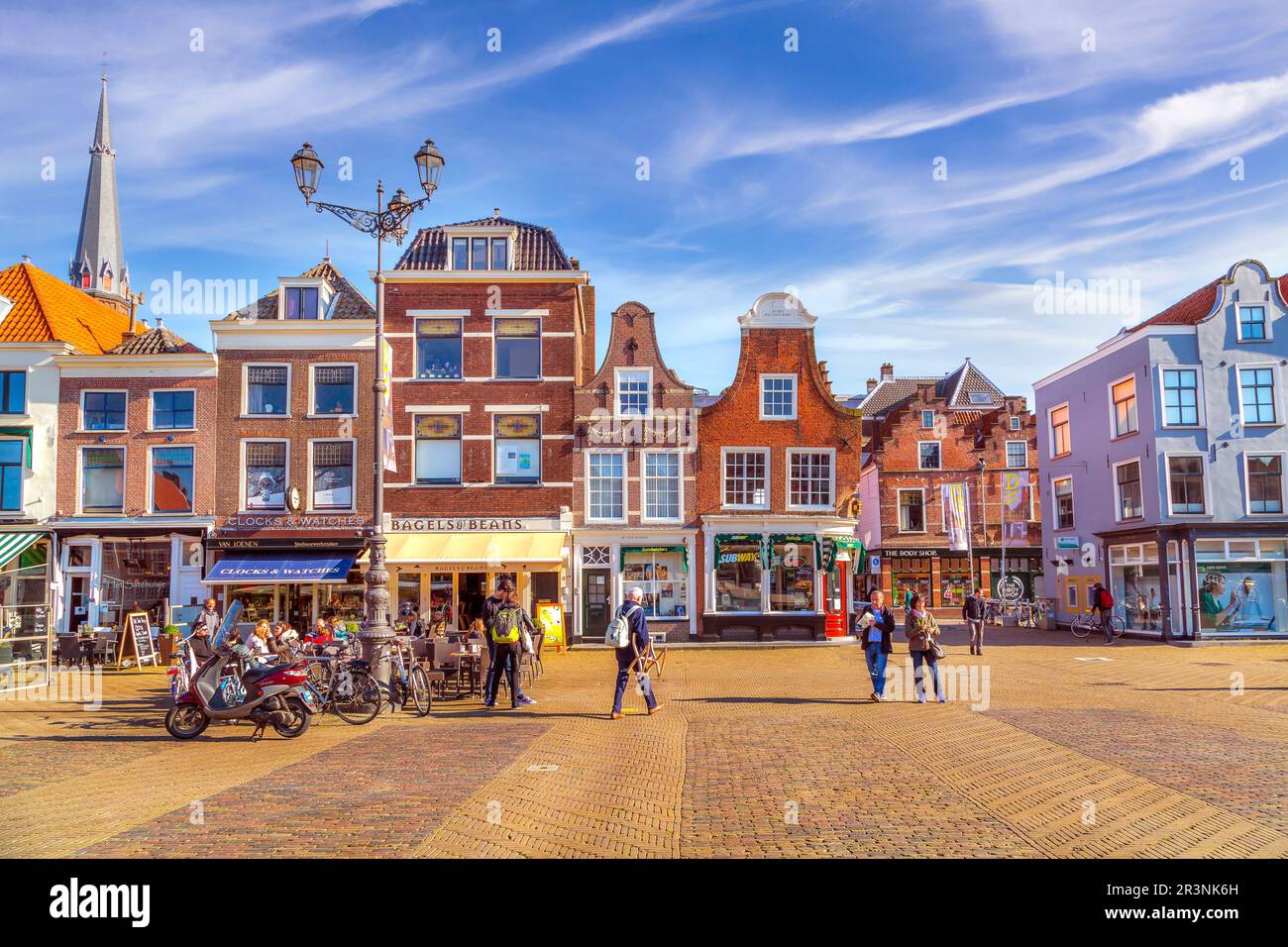 Colorful street view with houses, Delft, Netherlands Stock Photo Alamy