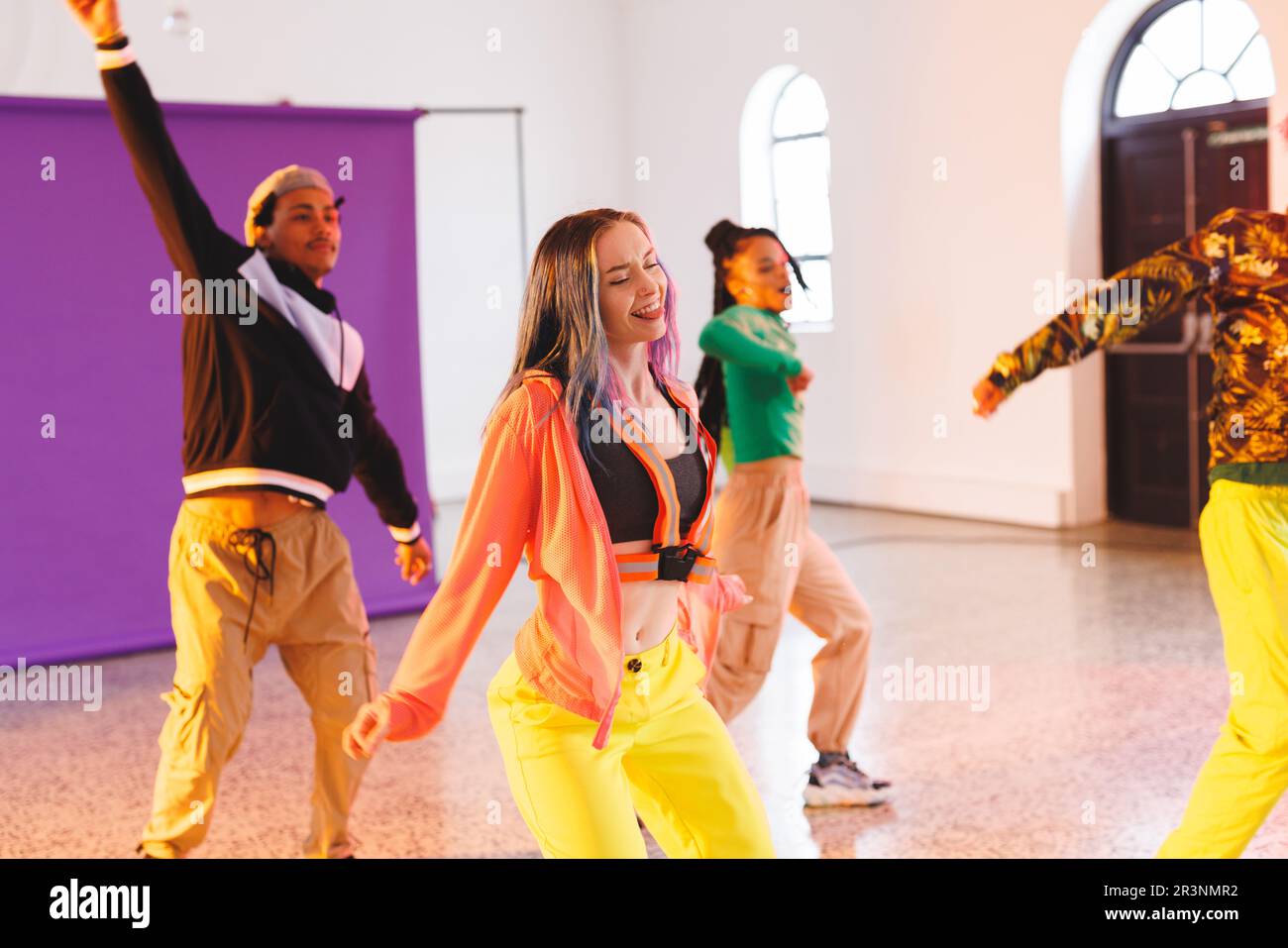 Image of group of group of diverse female and male hip hop dancers ...