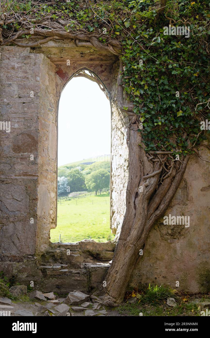 View through a window at Clifden Castle in Clifden, Ireland Stock Photo ...