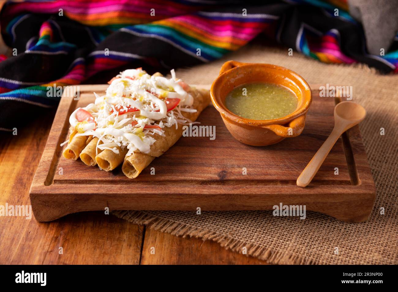 Tacos Dorados. Mexican dish also known as Flautas, consists of a rolled