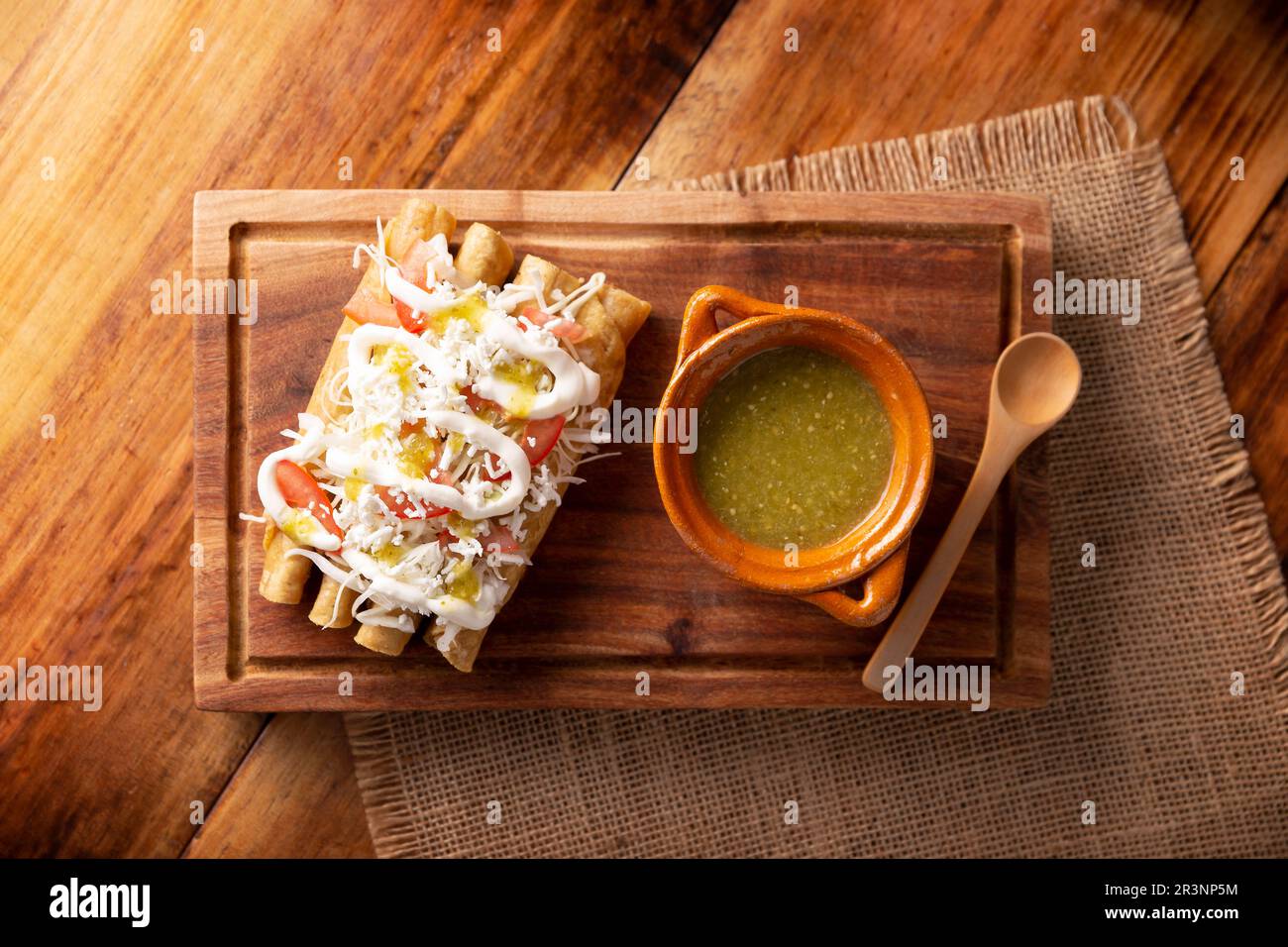 Tacos Dorados. Mexican dish also known as Flautas, consists of a rolled