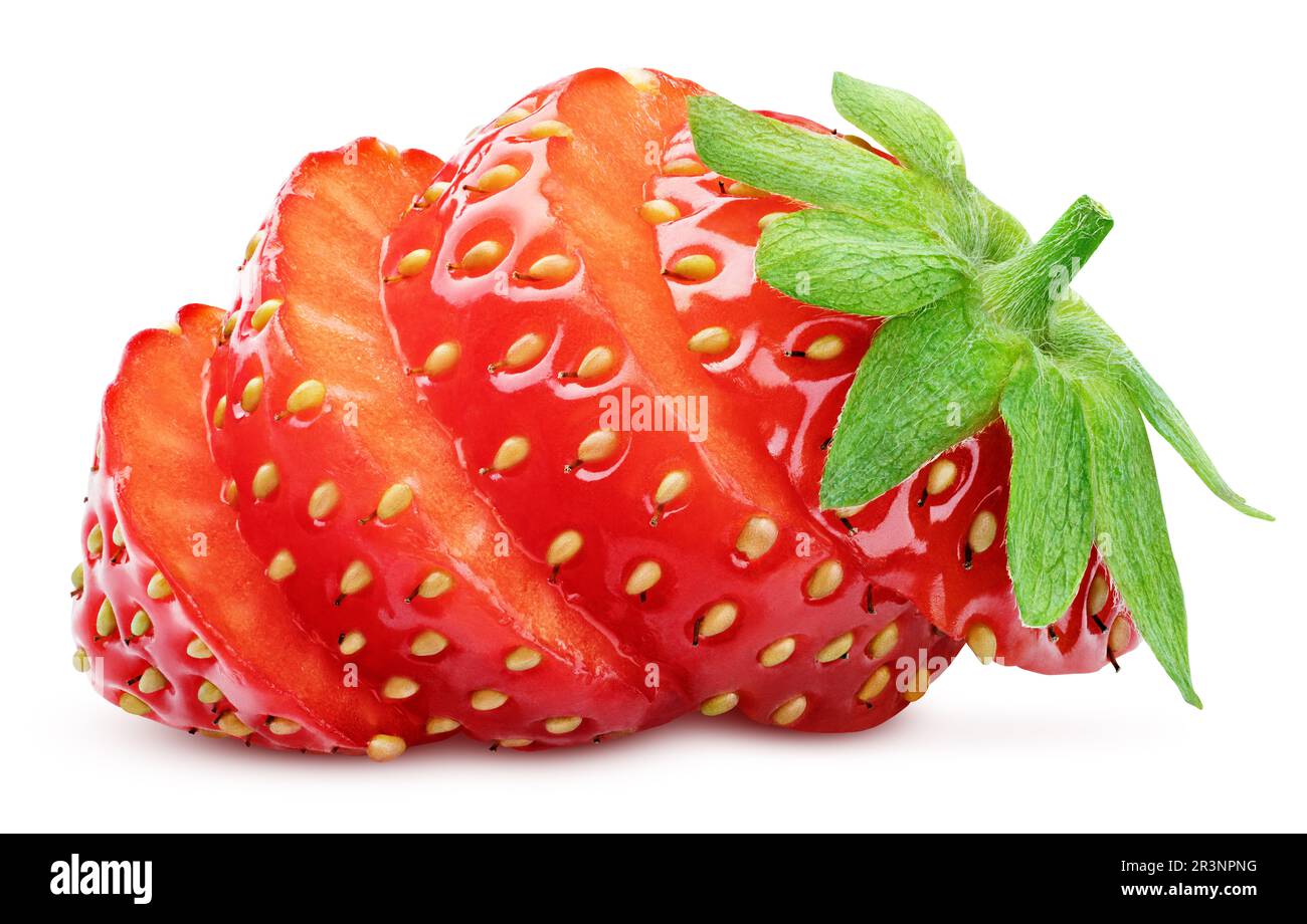Sliced strawberry isolated on white background with clipping Path. Full depth of field. Stock Photo