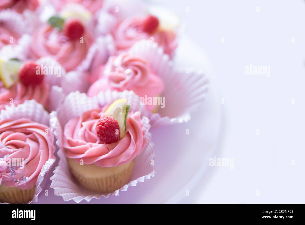 lemon raspberry cupcakes Stock Photo