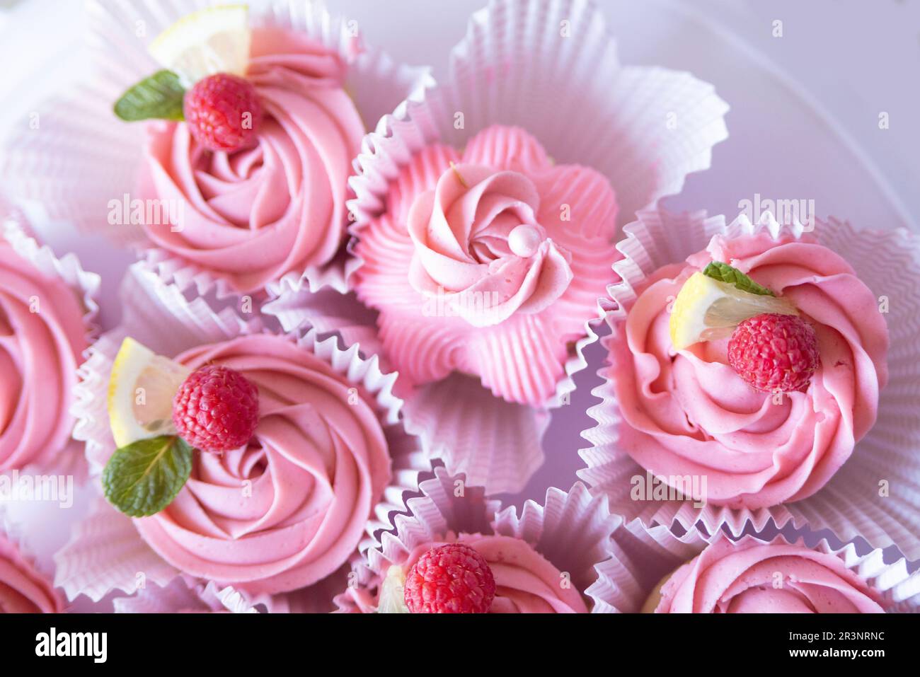 lemon raspberry cupcakes Stock Photo