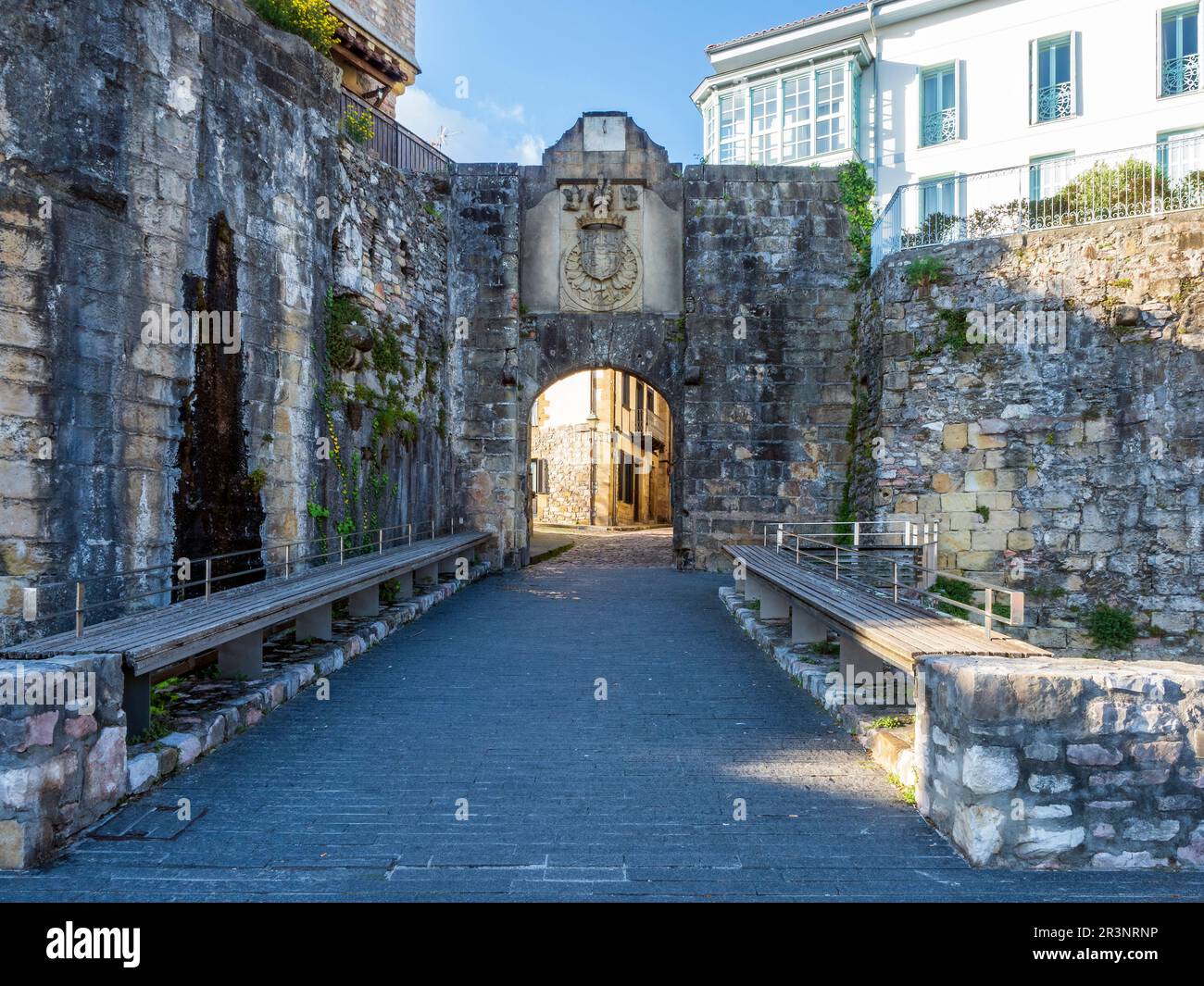 Typical stone streets of Hondarribia Stock Photo
