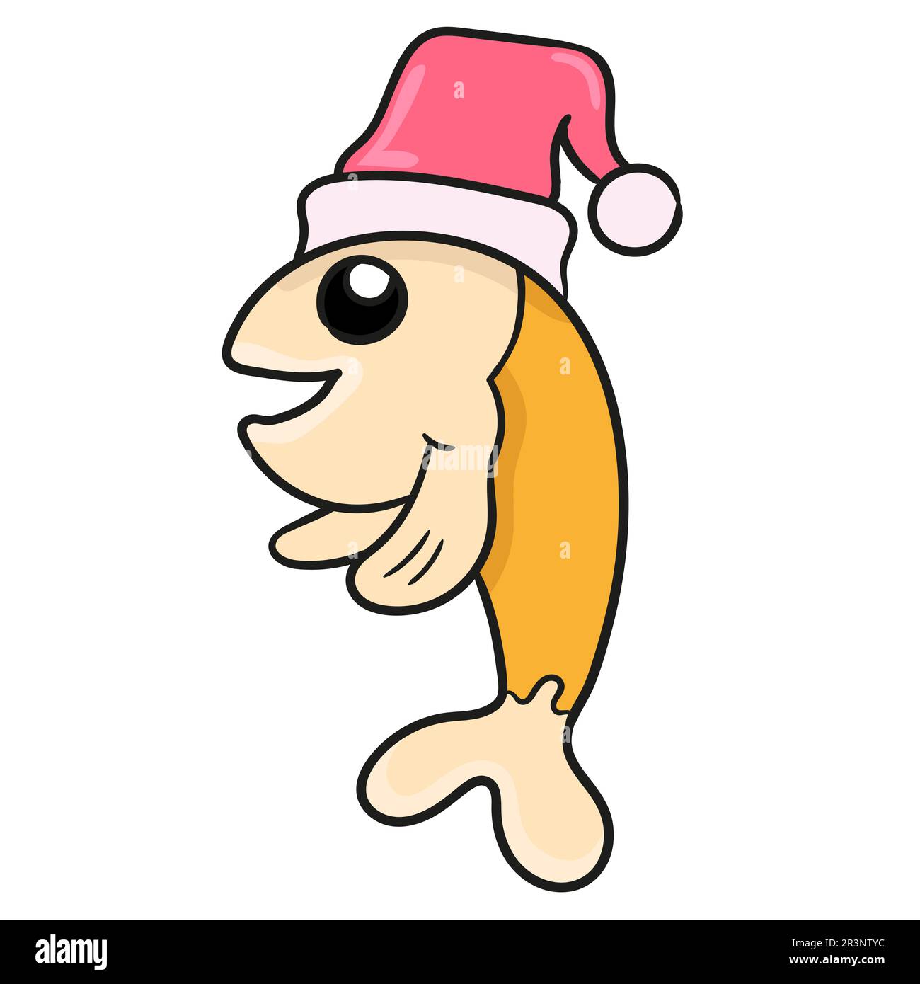Gold fish with a santa claus hat. doodle icon image Stock Photo