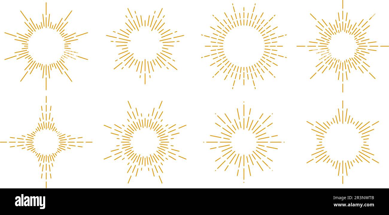 Golden sunburst frames collection. Retro gold sun light rays pack ...