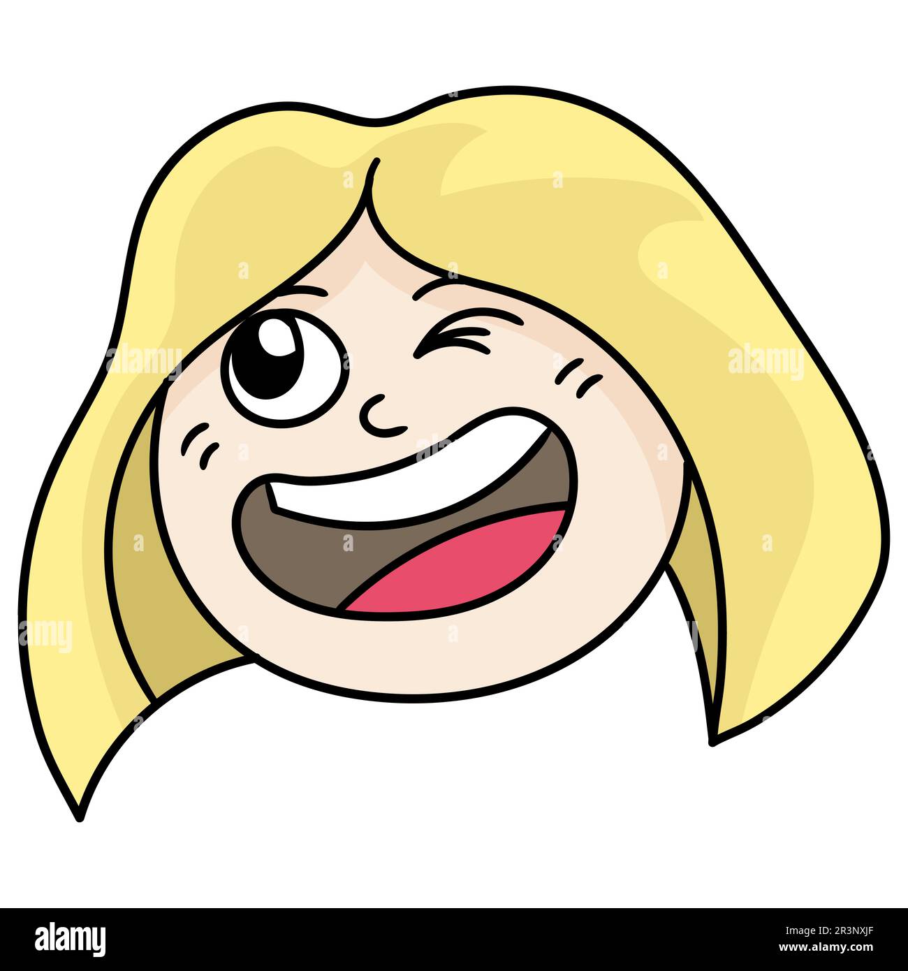 Emoticon head blonde woman laughing happily. doodle icon image Stock Photo
