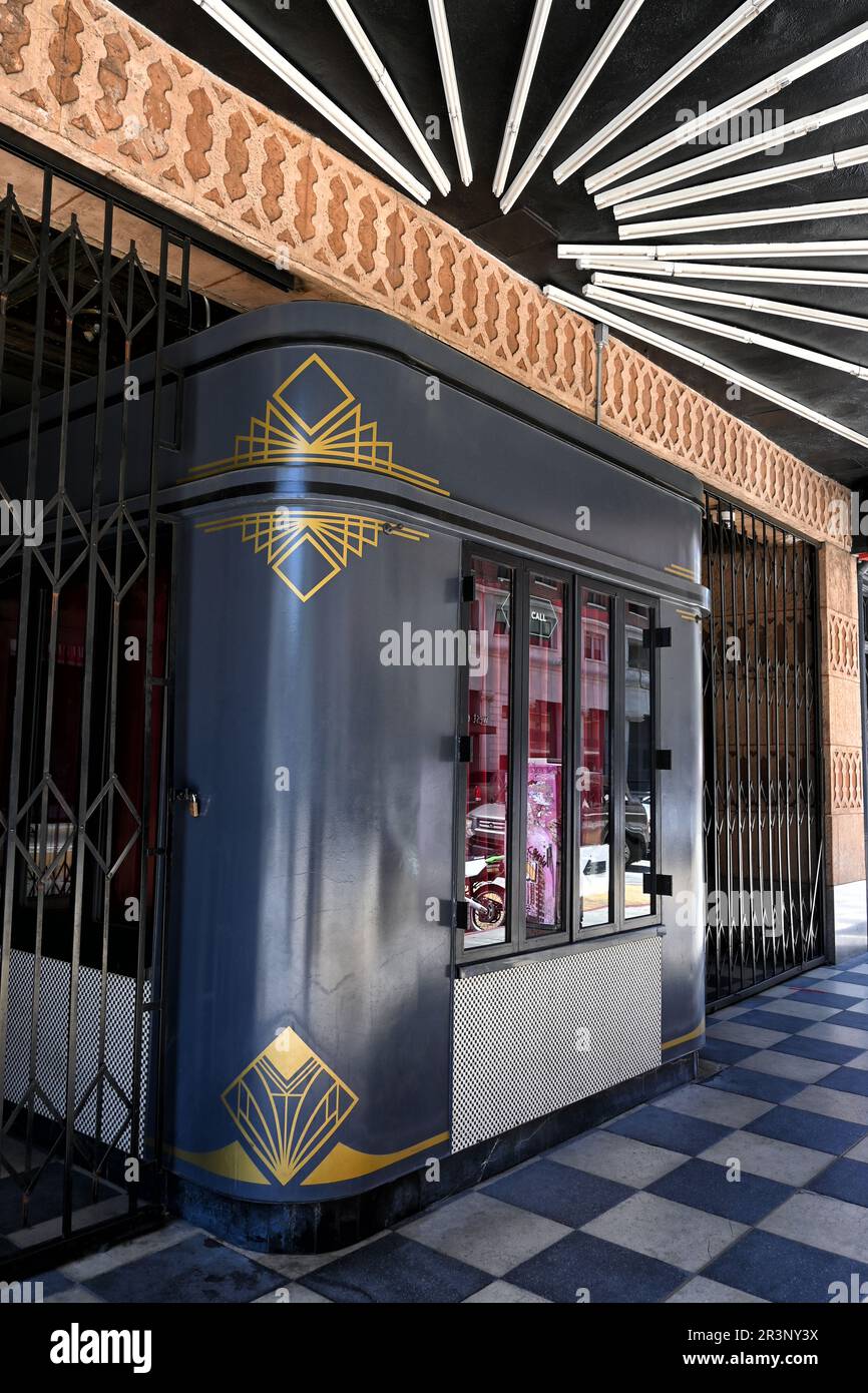 LOS ANGELES, CALIFORNIA - 17 MAY 2023: Ticket booth at the old United Artists Theatre, on Broadway in downtown. Stock Photo
