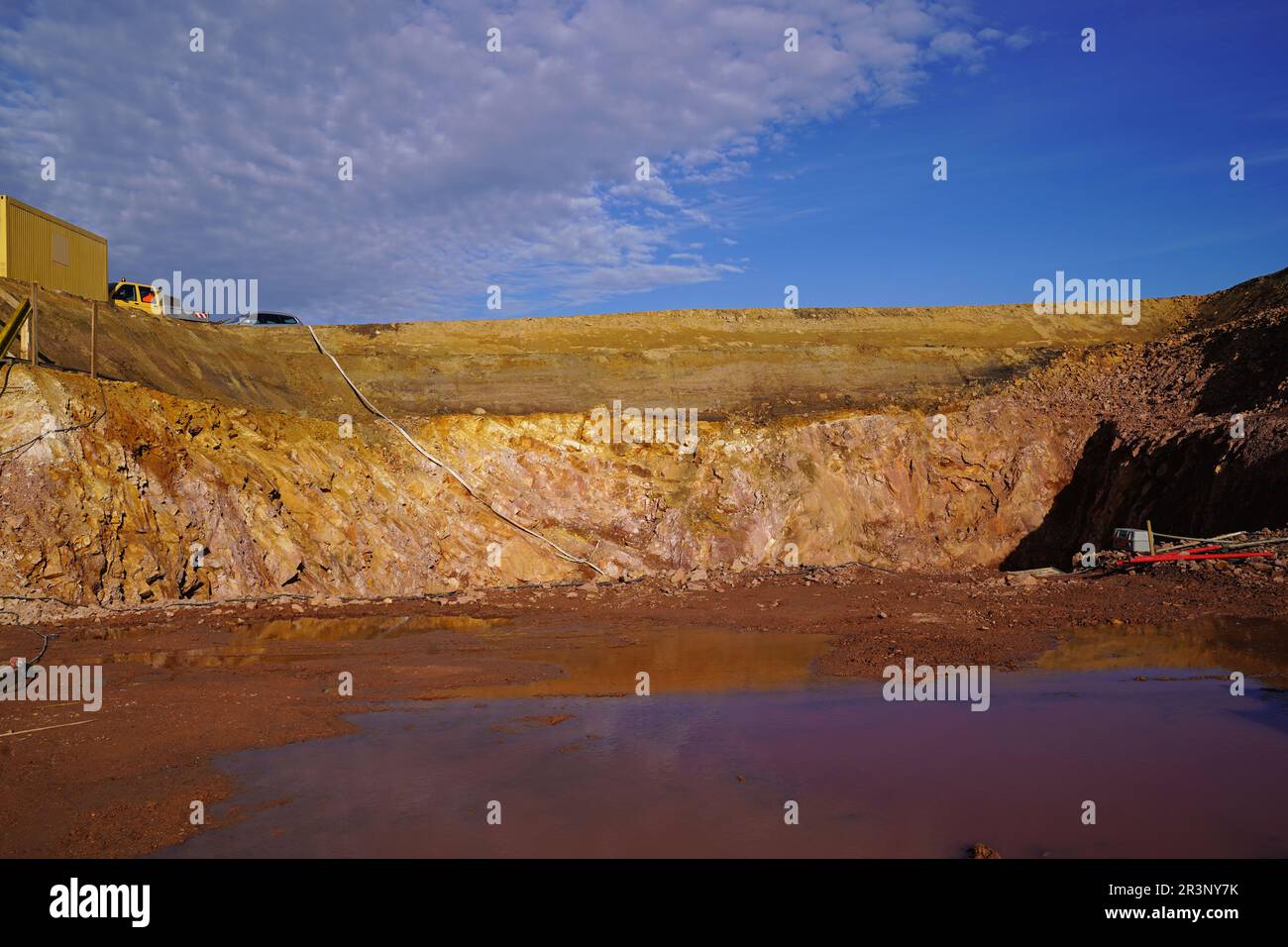 Placement of filling underwater concrete in the construction pits for the abutments Stock Photo