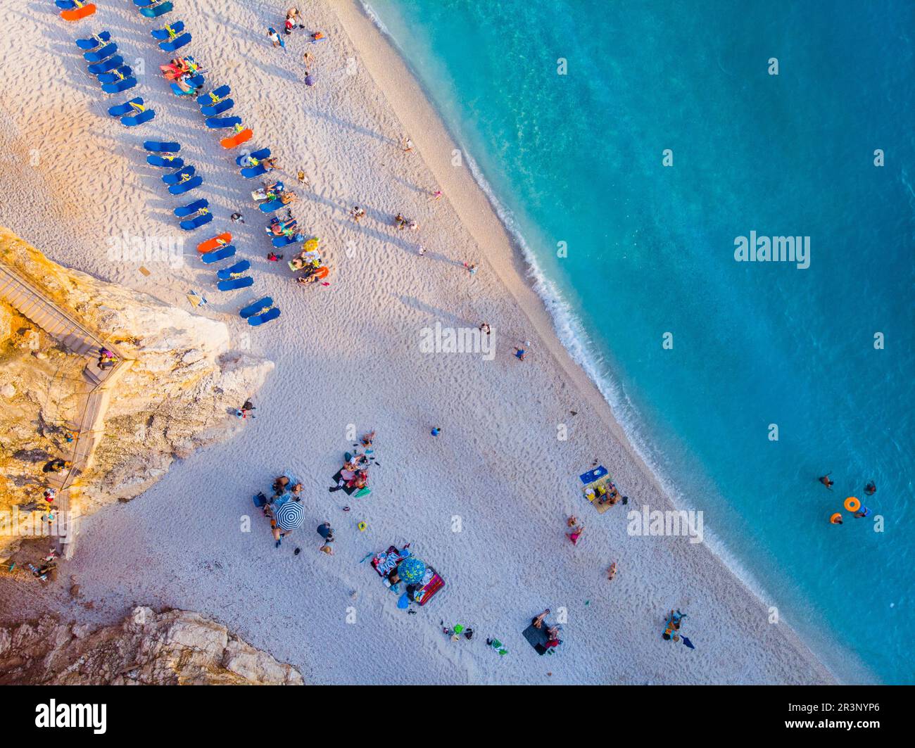 Greece. the island of Lefkas. Coast of the Ionian Sea. Porto Katsiki beach. Popular tourist spot. Drone. Aerial view Stock Photo