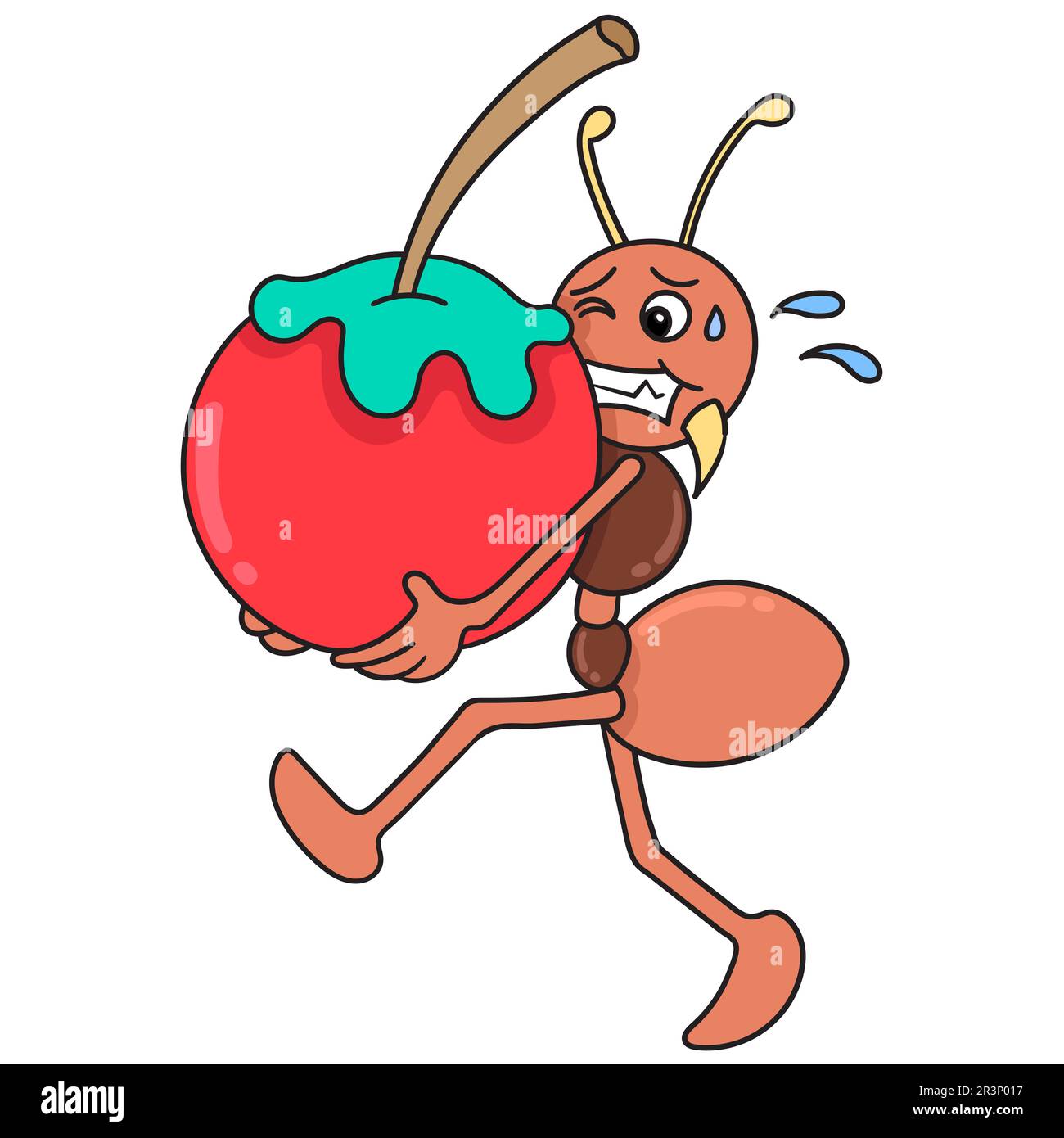 Ants bring apples doodle kawaii. doodle icon image Stock Photo