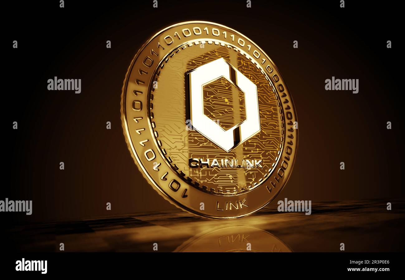 Chainlink LINK cryptocurrency gold coin on green screen background.  Abstract concept 3d illustration Stock Photo - Alamy