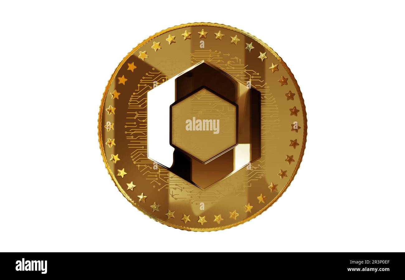 Chainlink link cryptocurrency symbol isolated gold coin on green screen  background. Abstract concept illustration Stock Photo - Alamy