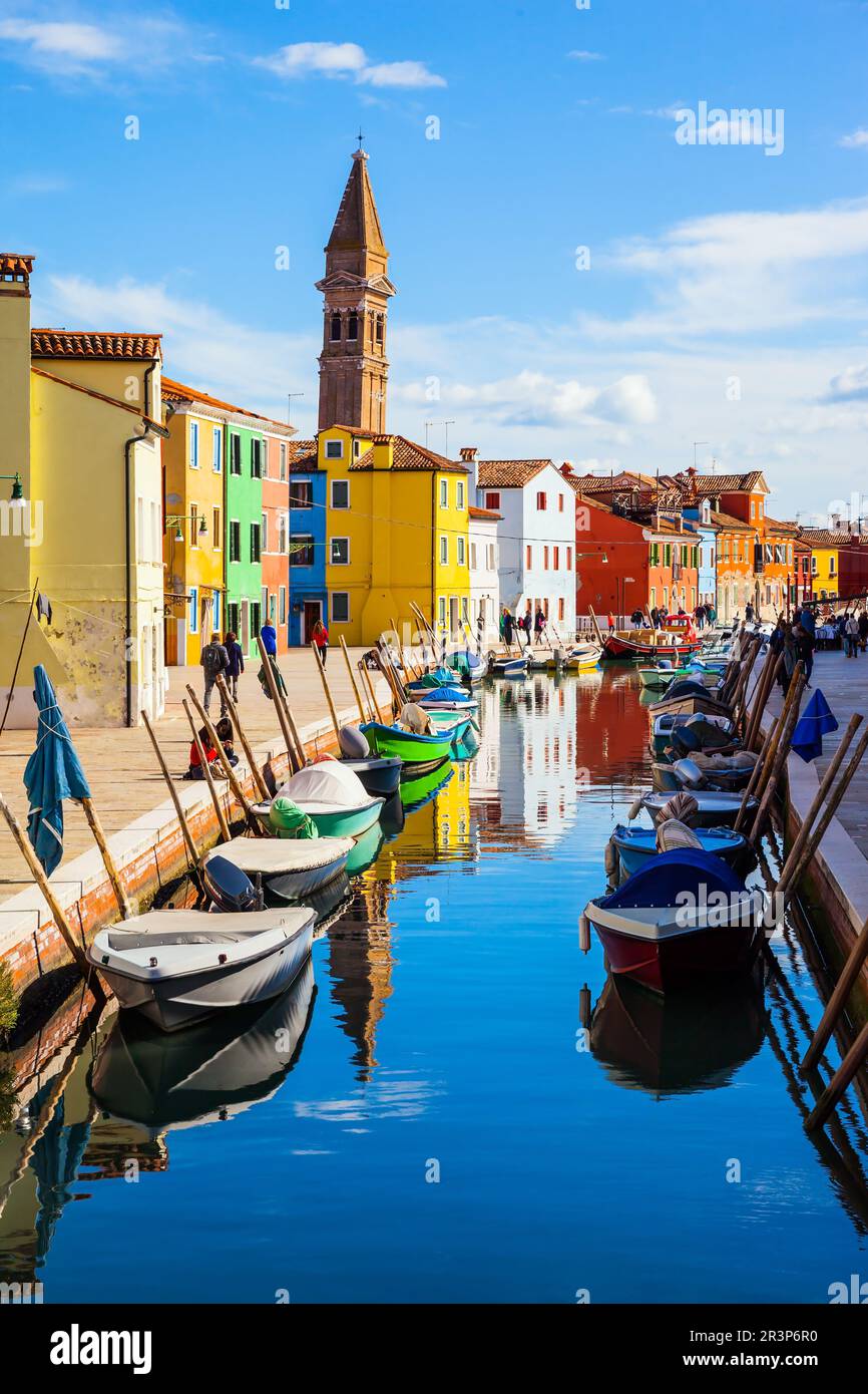 The canals of the island of Burano Stock Photo