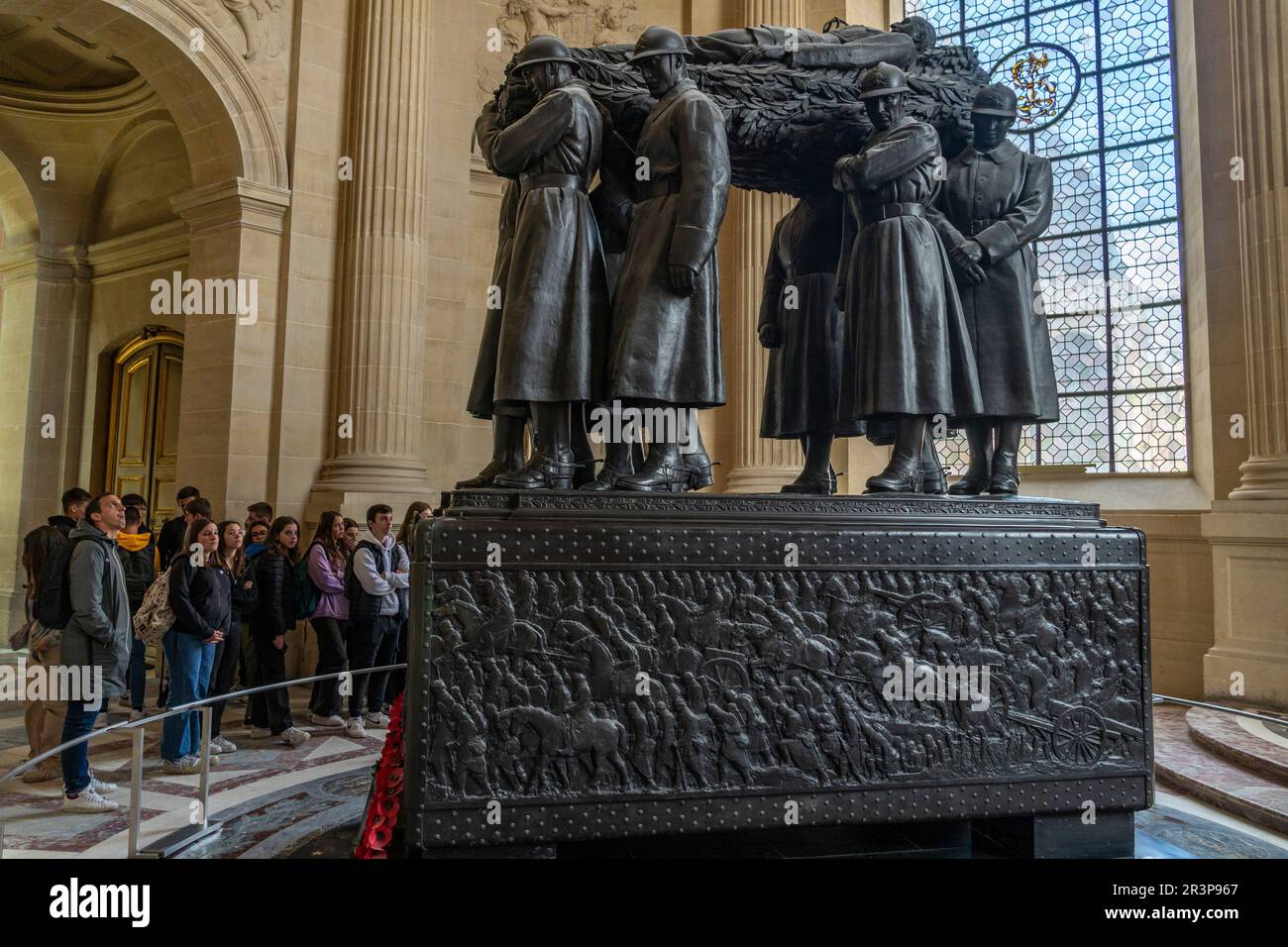 Paris, France. Visitors look at the tomb of marshal Foch, hero of World War One, at Les Invalides. Stock Photo