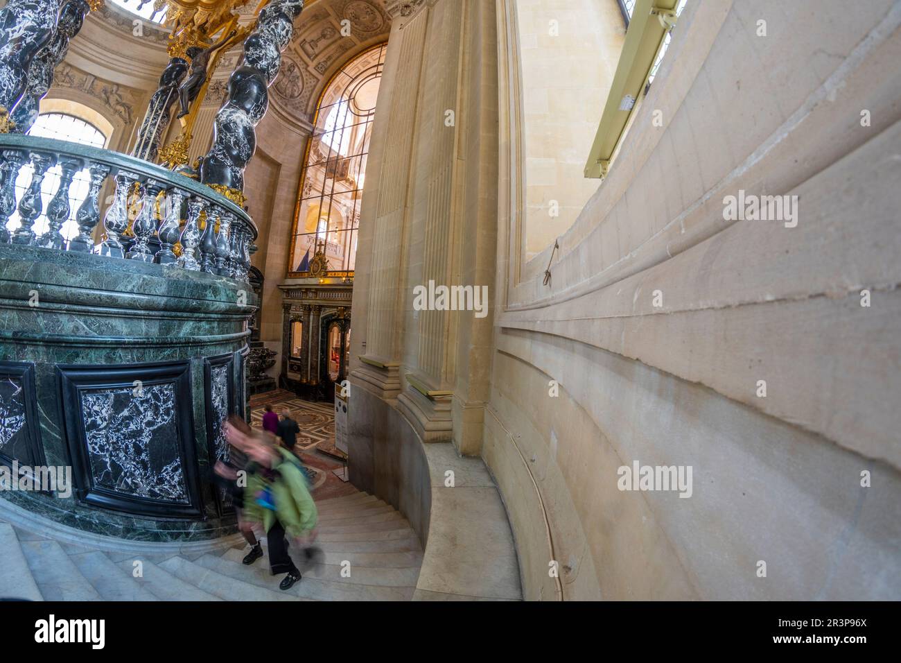 A staircase, ornaments and windows Napoleon's tomb at Les invalides. Stock Photo