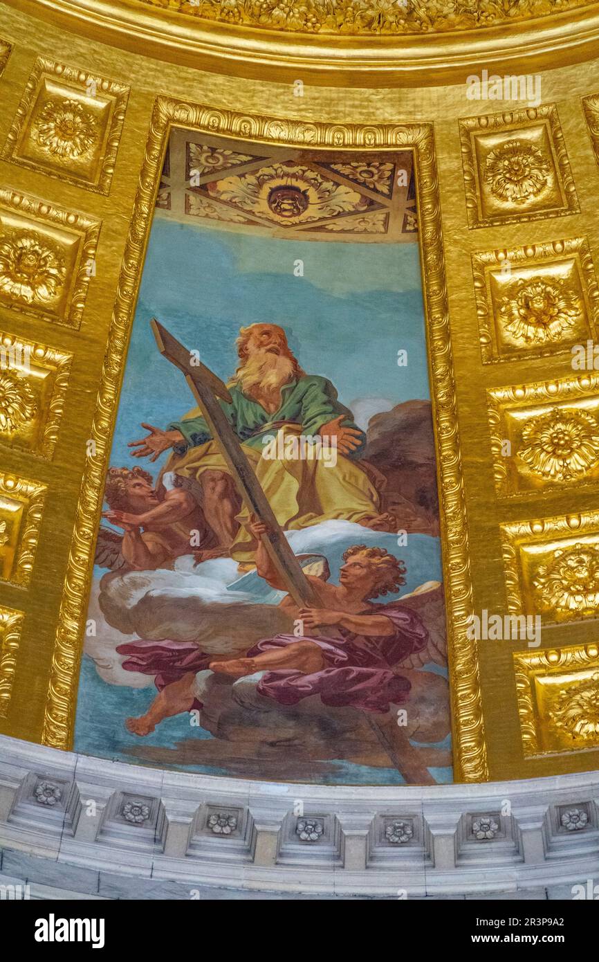Paris, France. Paintings on celiings of Napoleon's tomb at Les invalides museum. Stock Photo