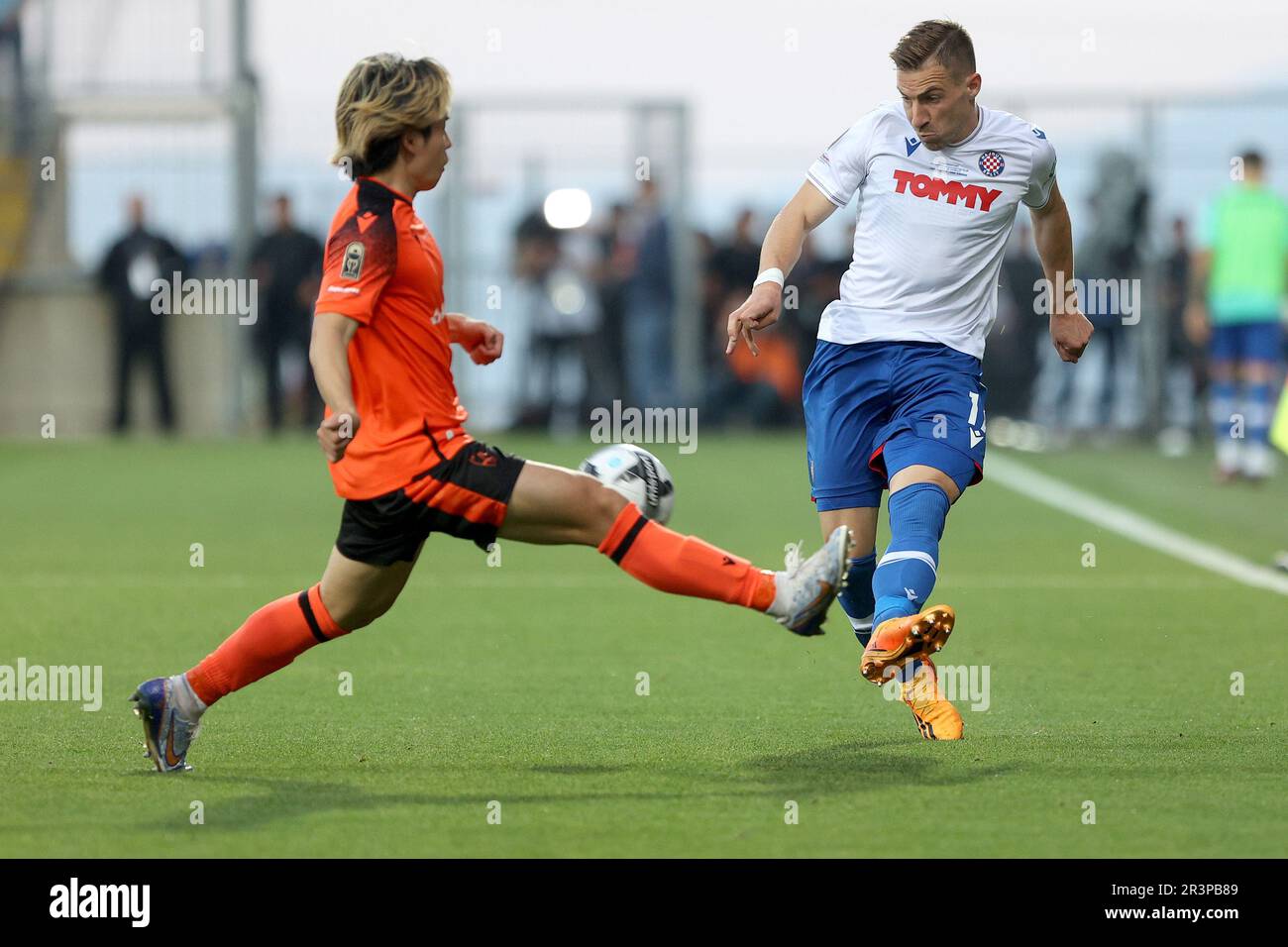 Rijeka, Croatia. 24th May, 2023. Dario Melnjak of Hajduk Split in action  during the SuperSport Croatian Football Cup final match between HNK Hajukd  and HNK Sibenik at HNK Rijeka Stadium in Rijeka