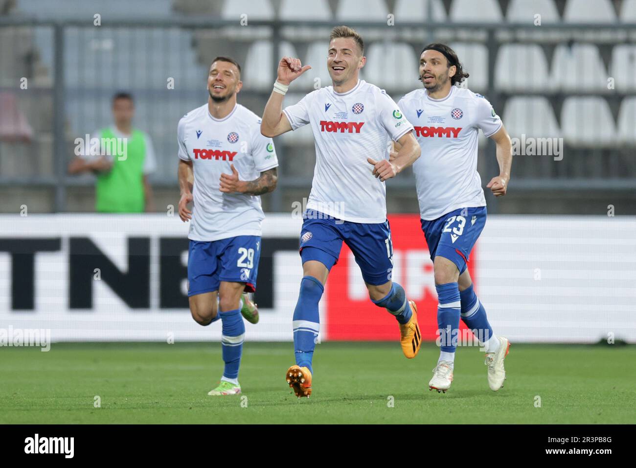 Rijeka, Croatia. 24th May, 2023. Players of Hajduk Split celebrate