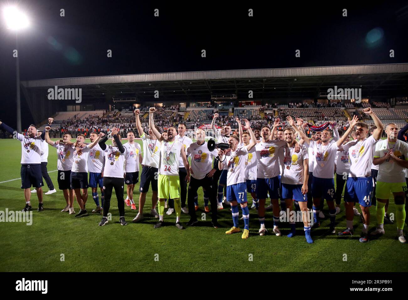 Rijeka, Croatia. 24th May, 2023. Players of Hajduk Split celebrate with the  trophy after the victory against xxx in their SuperSport Croatian Football  Cup final match at HNK Rijeka Stadium in Rijeka