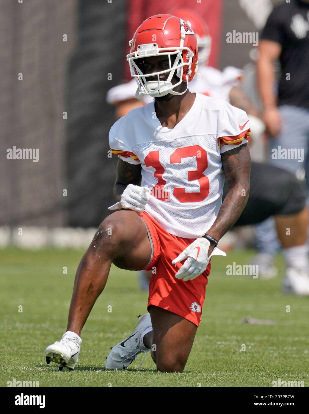 Kansas City Chiefs safety Nazeeh Johnson stretches during the NFL