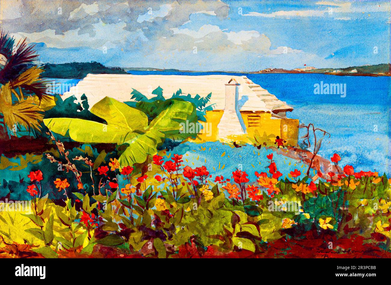 Flower Garden And Bungalow, Bermuda By Winslow Homer Stock Photo - Alamy