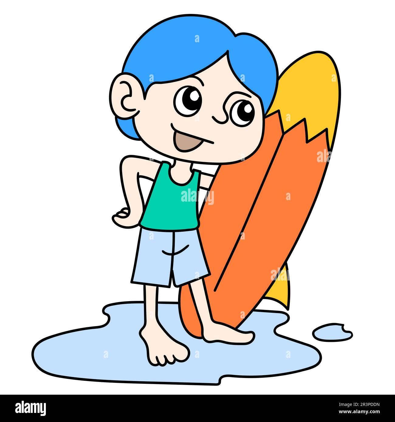 Cartoon illustration boy surfboard hi-res stock photography and images -  Alamy
