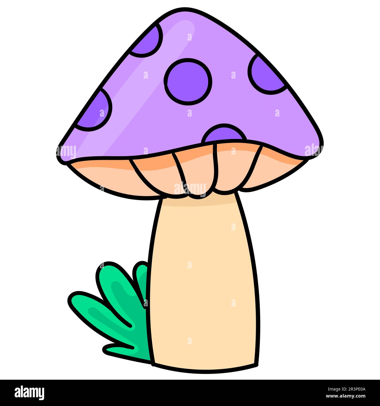 Cartoon image of mushroom in purple color, doodle kawaii. doodle icon