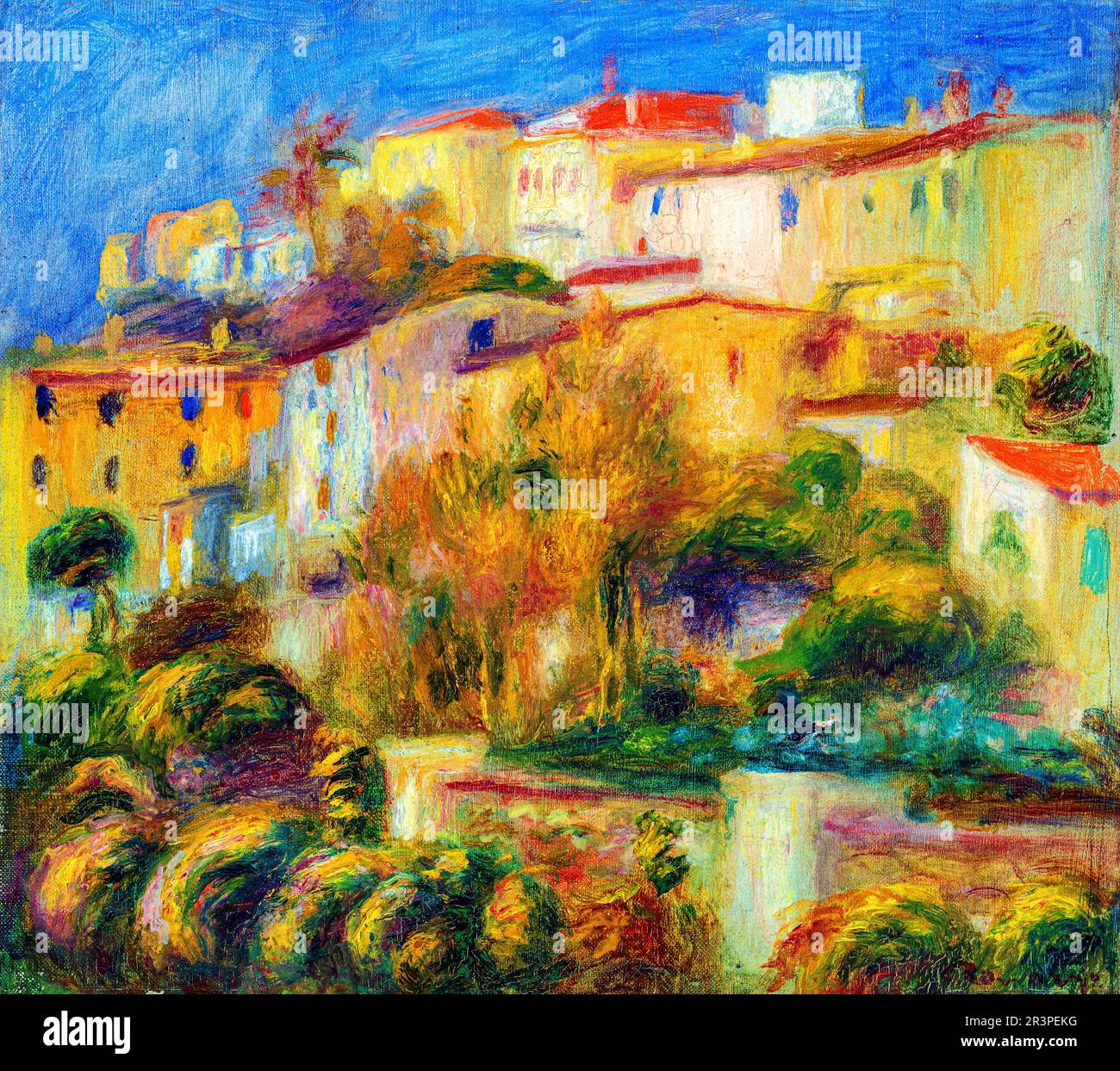 Houses on a Hill by Pierre Auguste Renoir Stock Photo
