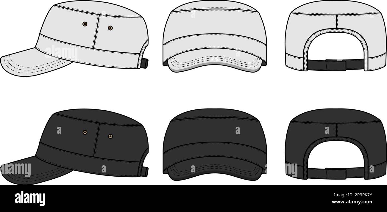 Military cadet cap ( work cap ) vector template illustration set Stock