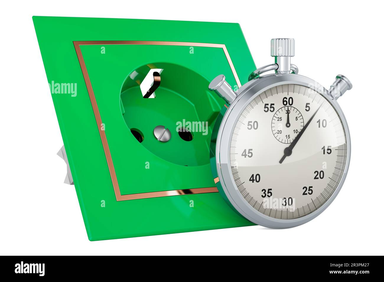 Electric socket with stopwatch, 3D rendering isolated on white ...