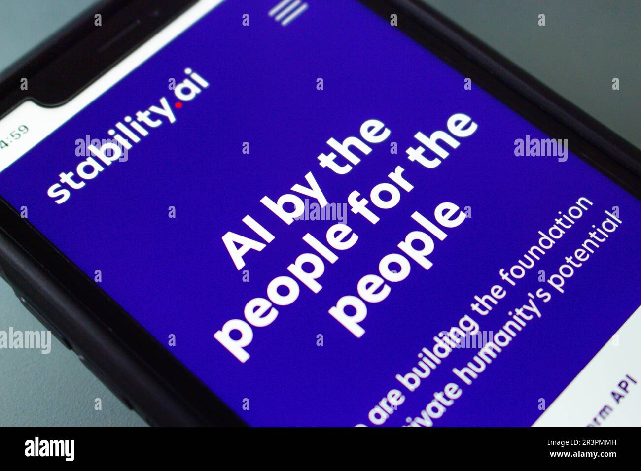 Vancouver, CANADA - May 21 2023 : Website of Stability AI seen in an iPhone screen. Stock Photo